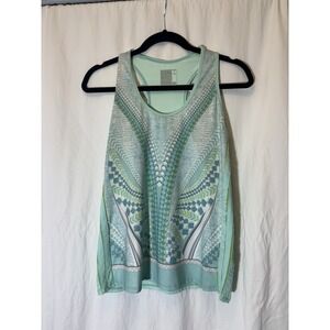 Lucky in Love Womens Retro Wave Print Tank L Turquoise Racerback Scoop Neck‎ II6